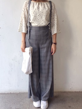 「GU（ジーユー）のアイテム（その他パンツ、グレー系）」を使った、tohanさん（レディース・161cm）の秋コーディネート