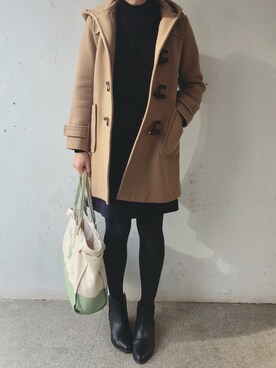 「Mila Owen（ミラオーウェン）のアイテム（ダッフルコート、ベージュ系）」を使った、tohanさん（レディース・161cm）の冬コーディネート