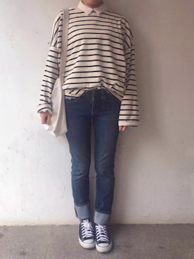 「niko and...（ニコアンド）のアイテム（トップス、ホワイト系）」を使った、tohanさん（レディース・161cm）の春コーディネート