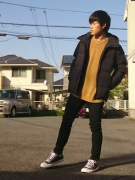 「アイラブCONVERSE」｜「アイテム（ダウンジャケット/コート）」を使った、RIKUさん（メンズ・168cm）の冬コーディネート