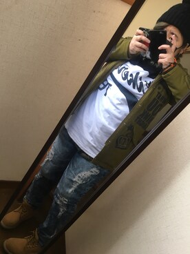 「aveil（アベイル）のアイテム（パンツ）」を使った、のんくまポケットさん（レディース・156cm）の冬コーディネート