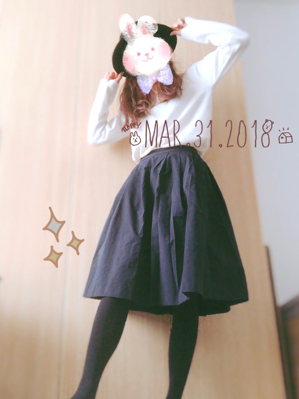 「UNIQLOのアイテム（スカート、ブルー系）」を使った、偶尔下雨的阳光少女车干さん（レディース・163cm）の春コーディネートの1枚目の写真