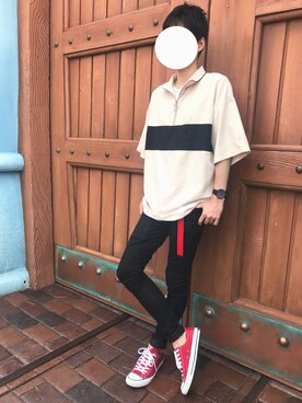 「HANES（ヘインズ）の【OUTLET STORE PRICE】【Hanes/ヘインズ】ジャパンフィット JAPAN FIT 【2枚組】クルーネックTシャツ（Tシャツ/カットソー）」を使った、Naoyaさん（メンズ・180cm）の夏コーディネート