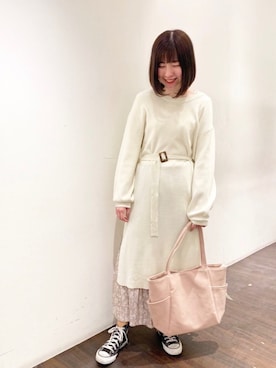 「アイテム（ワンピース、ホワイト系）」を使った、nasuchanさん（レディース・154cm）の春コーディネート