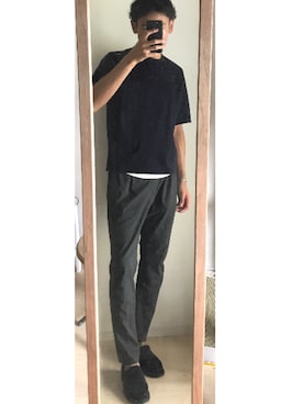 「BEAUTY&YOUTH UNITED ARROWS（ビューティーアンドユースユナイテッドアローズ）のBY T/R 1プリーツ イージー テーパードパンツ◆（スラックス、グレー系）」を使った、チャンジャさん（メンズ・180cm）の夏コーディネート