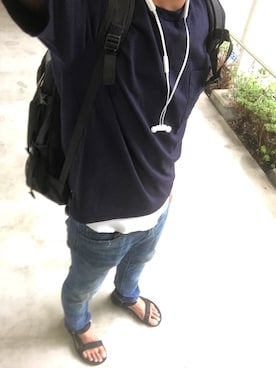 「BEAUTY&YOUTH UNITED ARROWS（ビューティーアンドユースユナイテッドアローズ）のBY ポンチ フォルム ショートスリーブ Tシャツ◆（Tシャツ/カットソー、ブルー系）」を使った、チャンジャさん（メンズ・180cm）の夏コーディネート