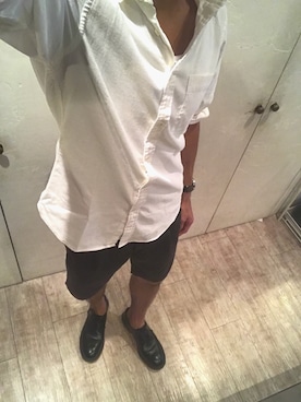 「UNIQLO（ユニクロ）のMEN コーデュロイシャツ（長袖）（シャツ/ブラウス、ホワイト系）」を使った、チャンジャさん（メンズ・180cm）の夏コーディネート