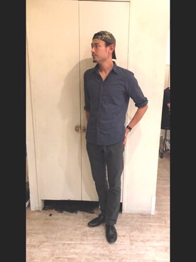 「JOURNAL STANDARD（ジャーナルスタンダード）のアイテム（シャツ/ブラウス、ブルー系）」を使った、チャンジャさん（メンズ・180cm）の秋コーディネート