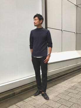 「RAGEBLUE（レイジブルー）の【GUNZE】別注タートルネックカットソー/733984（Tシャツ/カットソー、ブルー系）」を使った、チャンジャさん（メンズ・180cm）の秋コーディネート