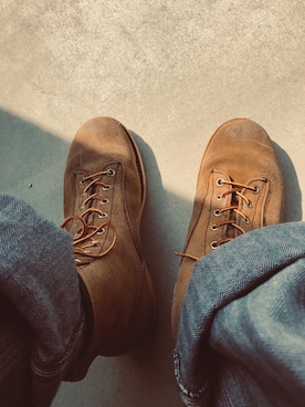 「RED WING（レッドウィング）のアイテム（ブーツ、ベージュ系）」を使った、TAKAHIRO MAEDAさん（メンズ・174cm）の春コーディネート