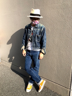 「Canelazoのアイテム（ハット、ホワイト系）」を使った、TAKAHIRO MAEDAさん（メンズ・174cm）の春コーディネート