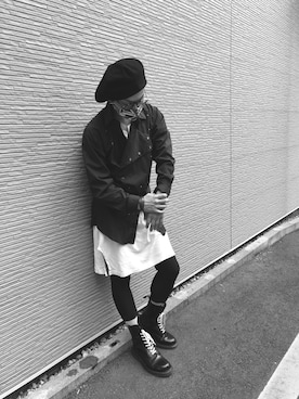 「NEW YORK HAT（ニューヨークハット）のアイテム（キャスケット、ブラック系）」を使った、TAKAHIRO MAEDAさん（メンズ・174cm）の春コーディネート