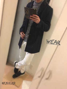 「DOWBL（ダブル）のアイテム（ニット/セーター）」を使った、クラマーさん（メンズ・174cm）の冬コーディネート