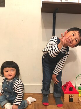 「Right-on（ライトオン）のアイテム（オールインワン・サロペット）」を使った、ＹＵＫＡさん（キッズ・90cm）の秋コーディネート