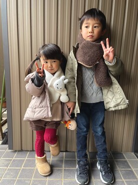 「petit main（プティマイン）のアイテム（ダウンジャケット/コート）」を使った、ＹＵＫＡさん（キッズ・90cm）の冬コーディネート
