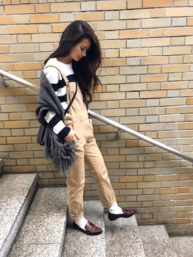 「ロングヘア」｜「アイテム（オールインワン・サロペット）」を使った、KASUMIさん（レディース・161cm）の冬コーディネート