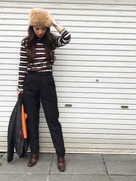 「ロングヘア」｜「アイテム（MA-1）」を使った、KASUMIさん（レディース・161cm）の冬コーディネート