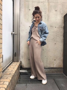 「ニットセットアップ」｜「アイテム（その他）」を使った、KASUMIさん（レディース・161cm）の冬コーディネート