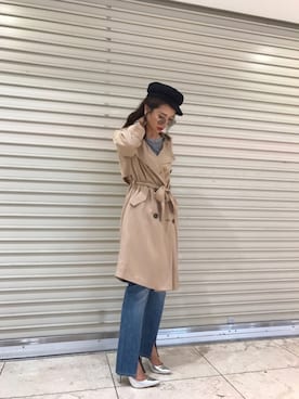「スリット」｜「アイテム（トレンチコート）」を使った、KASUMIさん（レディース・161cm）の秋コーディネート