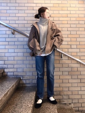 「select MOCA（セレクトモカ）のリンキングオーバーサイズタートルニット（ニット/セーター）」を使った、KASUMIさん（レディース・161cm）の冬コーディネート