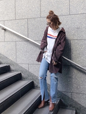 「Ungrid（アングリッド）のCollegedaleロゴロングスリーブTee（Tシャツ/カットソー）」を使った、KASUMIさん（レディース・161cm）の冬コーディネート