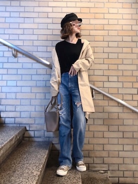 「ベージュコート」｜「アイテム（その他）」を使った、KASUMIさん（レディース・161cm）の春コーディネート