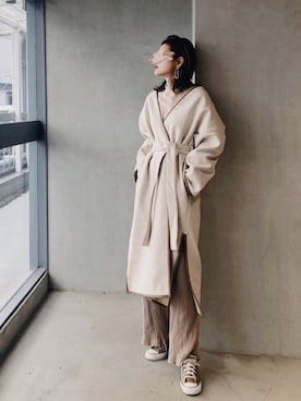 「秋のカフェオレコーデ」｜「アイテム（ノーカラージャケット）」を使った、KASUMIさん（レディース・161cm）の秋コーディネート