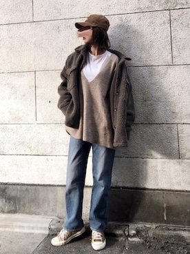 「THE NORTH FACE PURPLE LABEL（ザ ノースフェイス パープルレーベル）の[ ザ ノースフェイス パープルレーベル ] THE NORTH FACE PURPLE LABEL  コーデュロイ FIELD キャップ（キャップ）」を使った、KASUMIさん（レディース・161cm）の冬コーディネート