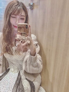 「Her lip to（ハーリップトゥー）のアイテム（ワンピース/ドレス、ホワイト系）」を使った、chelchelさん（レディース・166cm）の冬コーディネート