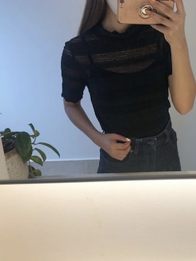 「GU（ジーユー）のアイテム（トップス、ブラック系）」を使った、manaさん（レディース・153cm）の夏コーディネート