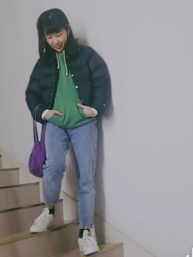 「レイヤードstyle」｜「アイテム（ダウンジャケット/コート）」を使った、ゆゆさん（レディース・161cm）の冬コーディネート