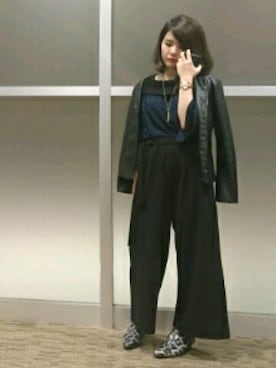 「EMODA」｜「アイテム（ライダースジャケット）」を使った、 h  t  m  .さん（レディース・155cm）の春コーディネート