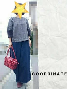 「アイテム（ボストンバッグ、レッド系）」を使った、mii*maさん（レディース・157cm）の秋コーディネート