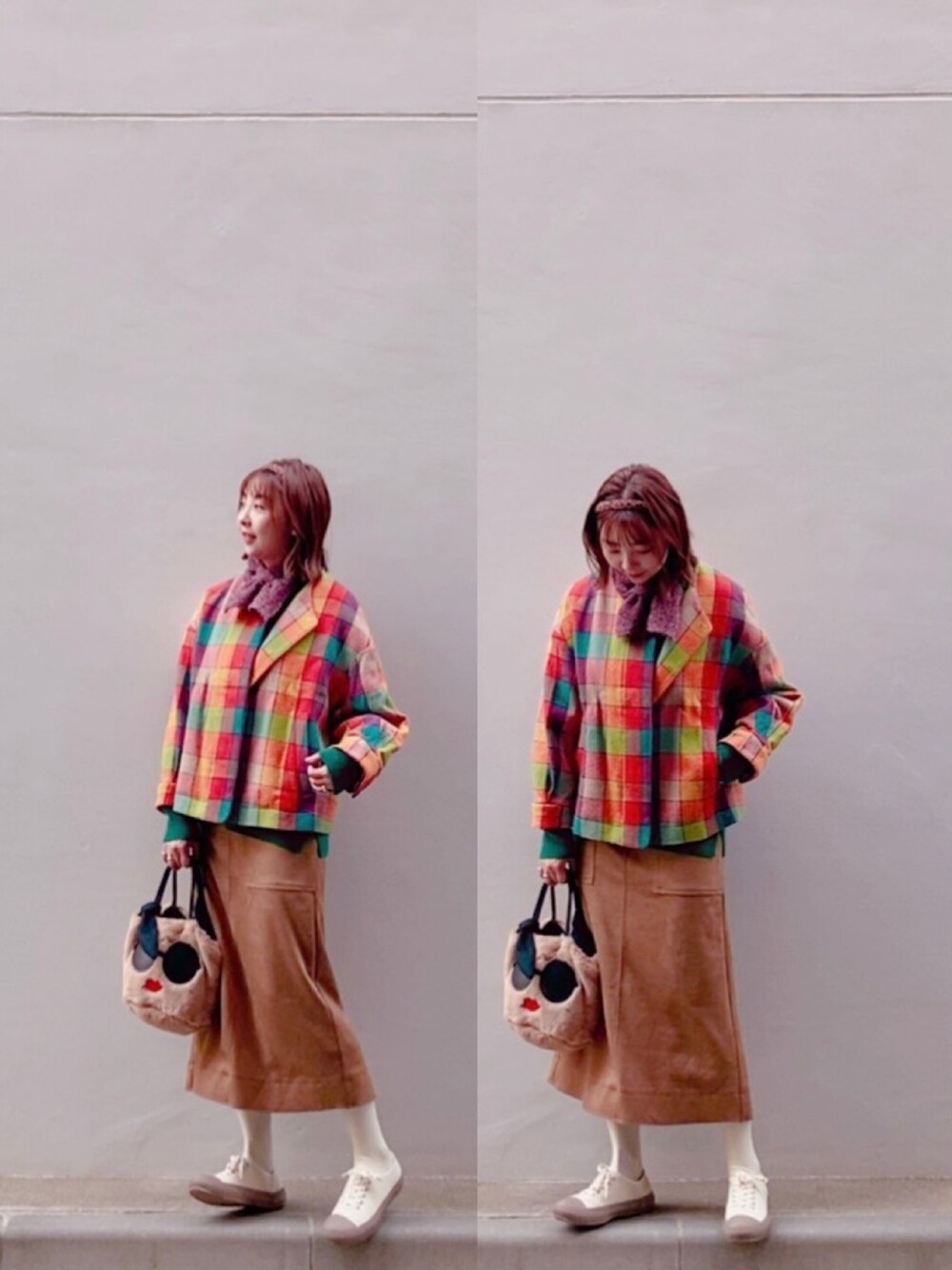 「冬、ootd」｜「l'atelier du savonのカラフルネップチェックBZ（ブルゾン、その他）」を使った、Alisa longさん（レディース・156cm）の冬コーディネートの1枚目の写真