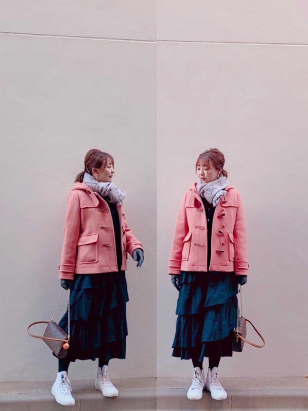 「冬」｜「Ray BEAMSのRay BEAMS / メルトン ショート ダッフルコート（ダッフルコート、ピンク系）」を使った、Alisa longさん（レディース・156cm）の冬コーディネートの1枚目の写真
