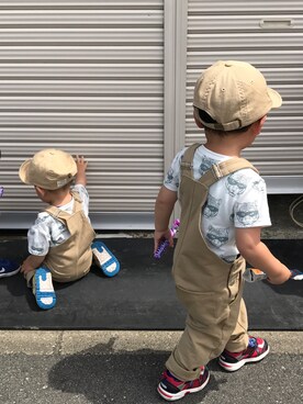 「Moujonjon（ムージョンジョン）のアイテム（オールインワン・サロペット）」を使った、子猿コ−デさん（キッズ・74cm）の夏コーディネート