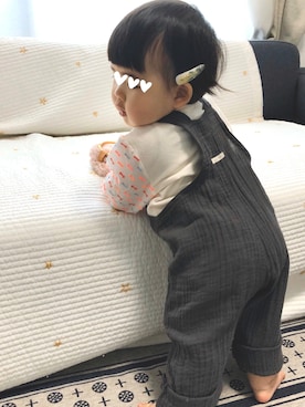 「ブラウンコーデ」｜「アイテム（サロペット/オーバーオール）」を使った、moonさん（キッズ・70cm）の春コーディネート
