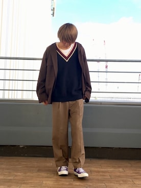 「JUNRED（ジュンレッド）のアイテム（トップス）」を使った、Ryotaさん（メンズ・173cm）の秋コーディネート