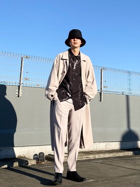 「JUNRED（ジュンレッド）のアイテム（トレンチコート）」を使った、Ryotaさん（メンズ・173cm）の冬コーディネート