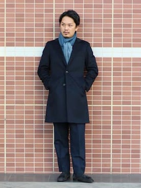 「アイテム（チェスターコート、ブルー系）」を使った、甲斐さん（メンズ・175cm）の秋コーディネート