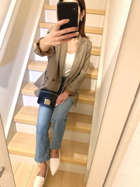 「ハイウエストストレートジーンズ」｜「アイテム（アクセサリー）」を使った、Kさん（レディース・160cm）の春コーディネート