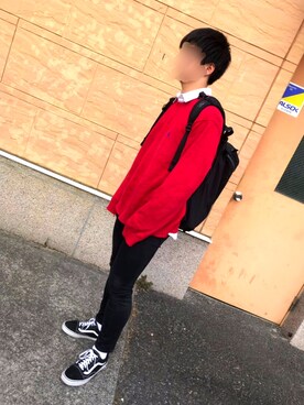 「POLO RALPH LAUREN（ポロ ラルフ ローレン）のアイテム（ニット/セーター、レッド系）」を使った、りょうたろうさん（メンズ・178cm）の冬コーディネート