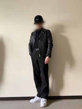 「BEAMS（ビームス）のアイテム（ライダースジャケット）」を使った、つばささん（メンズ・171cm）の冬コーディネート