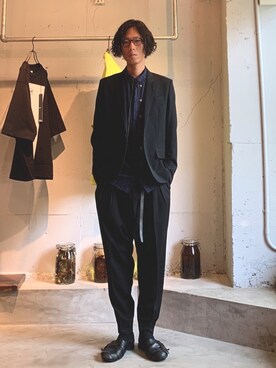 「SHAREEF（シャリーフ）のアイテム（テーラードジャケット）」を使った、Tōru Shimamuraさん（メンズ・177cm）の秋コーディネート