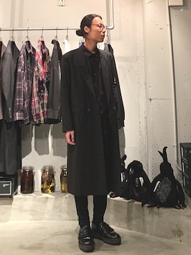 「SHAREEF（シャリーフ）のアイテム（チェスターコート）」を使った、Tōru Shimamuraさん（メンズ・177cm）の春コーディネート