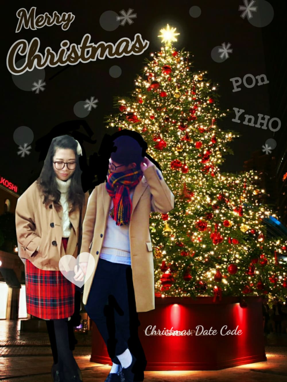 「クリスマス、デートコーデ、コラボ、メリークリスマス、オトナ女子、めがね、チェック、 ファー、キャメル」｜「THE EMPORIUMのフェイクファースリーピン（バレッタ/ヘアクリップ、ホワイト系）」を使った、YnHO(ゆほ)さん（レディース・160cm）の冬コーディネートの1枚目の写真