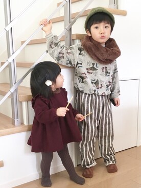 「handmade」｜「アイテム（スウェット）」を使った、@bunbunさん（キッズ・110cm）の冬コーディネート
