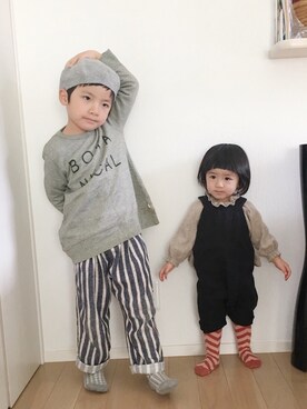 「handmade」｜「アイテム（サロペット/オーバーオール）」を使った、@bunbunさん（キッズ・110cm）の春コーディネート