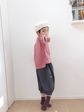 「handmade」｜「アイテム（ハンチング/ベレー帽）」を使った、@bunbunさん（キッズ・110cm）の春コーディネート