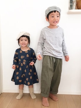 「handmade」｜「アイテム（ハンチング/ベレー帽）」を使った、@bunbunさん（キッズ・110cm）の秋コーディネート